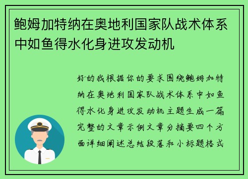 鲍姆加特纳在奥地利国家队战术体系中如鱼得水化身进攻发动机 鲍姆加特纳在奥地利国家队战术体系中如鱼得水化身进攻发动机